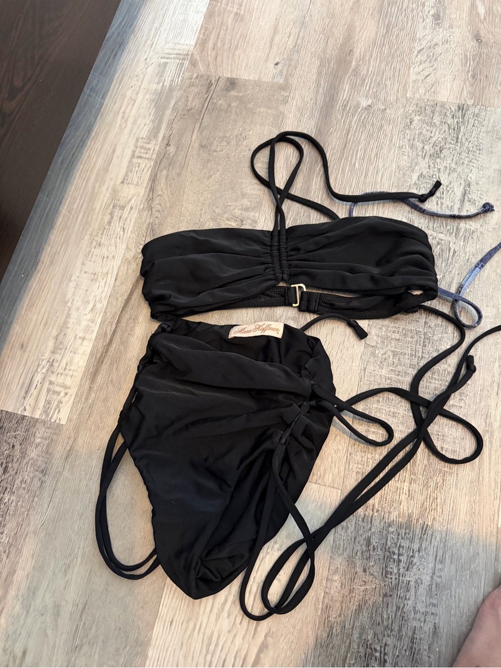Mara Hoffman Black Two-Piece Bikini Set - Ruched Bandeau Top & Tie-Side Bottoms